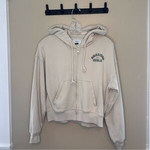 American Eagle Cream Cropped Zip Up Hoodie Size XS